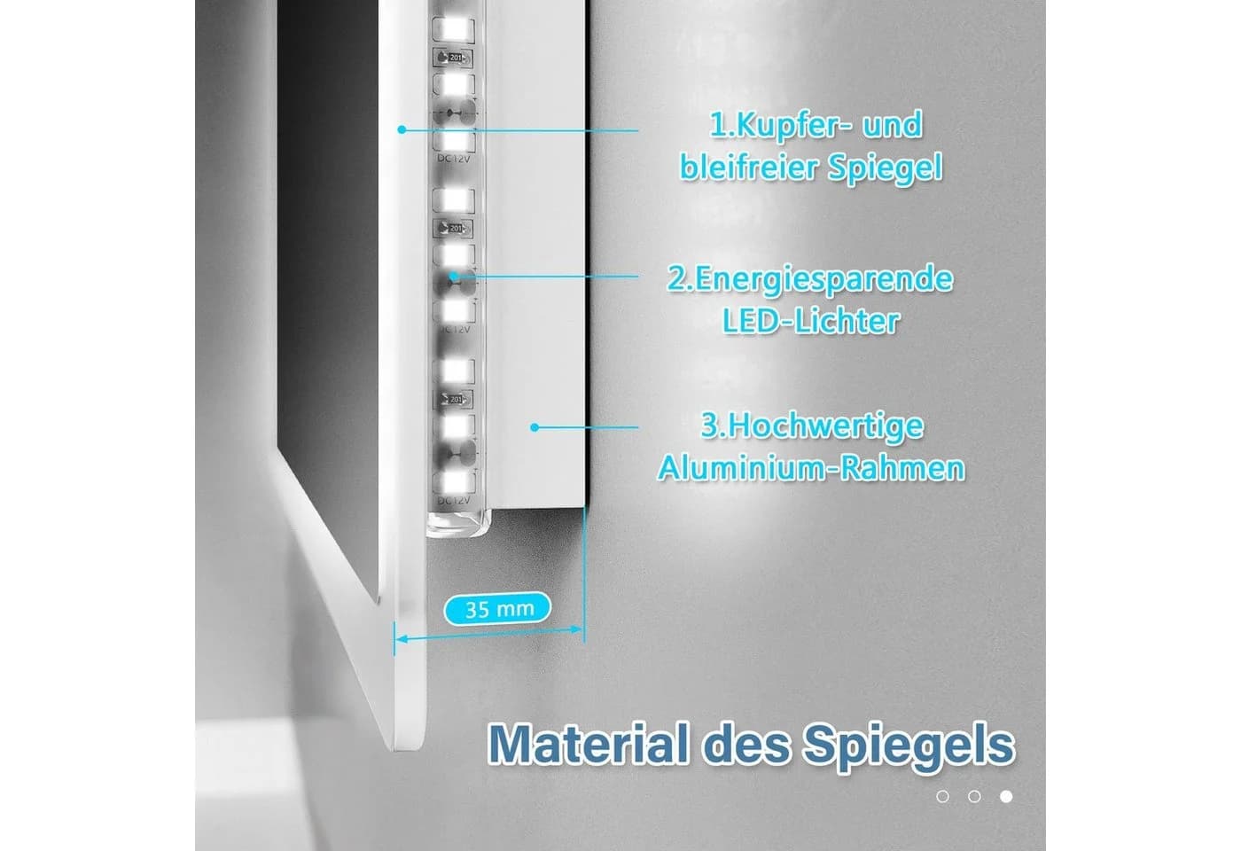 SONNI Badspiegel mit LED-Beleuchtung, Lichtspiegel IP44 LED Spiegel, 60-120cm Wandspiegel mit Touch-Schalter - Bild 4