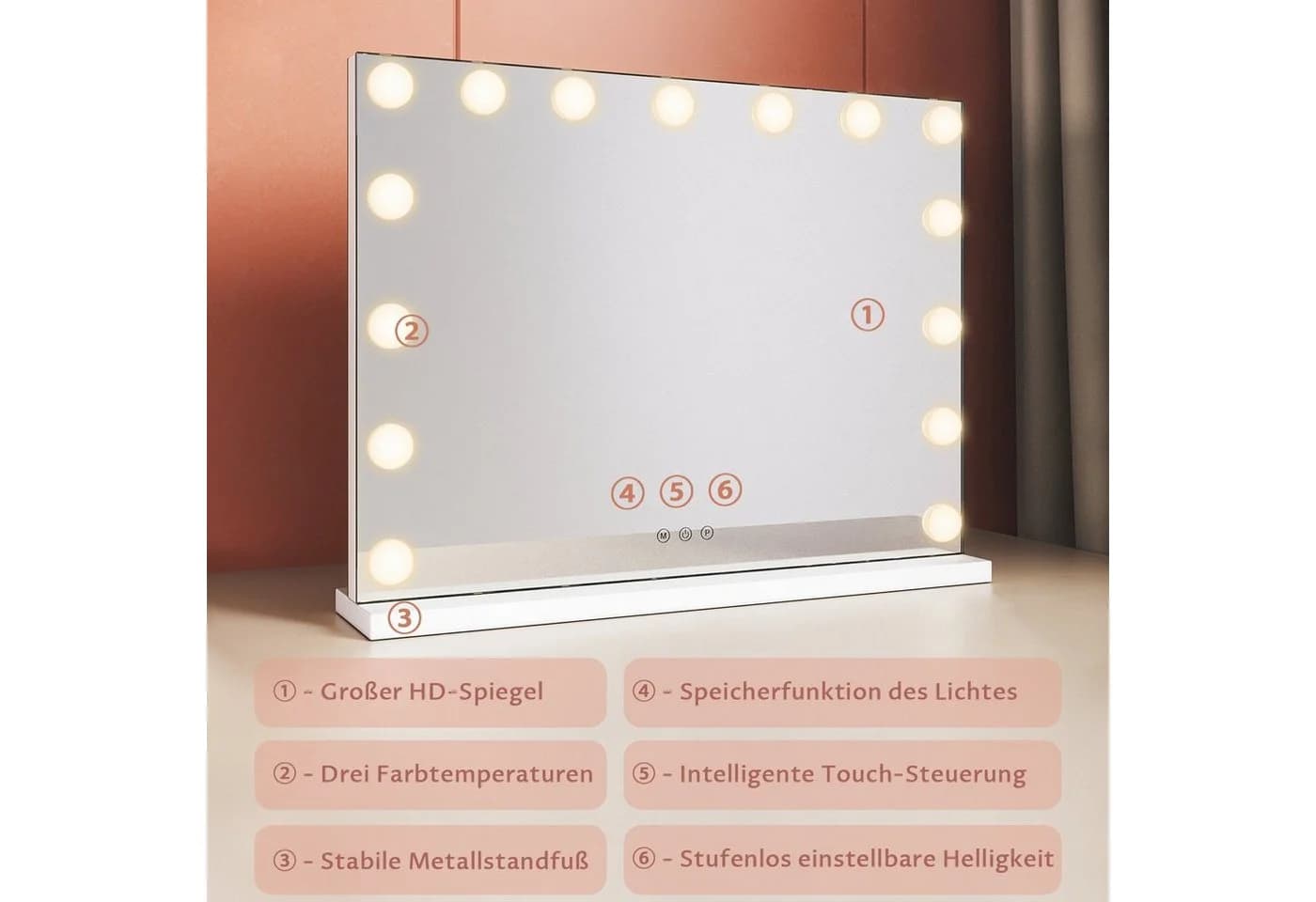 SONNI Schminkspiegel mit Beleuchtung Weiß - Bild 5
