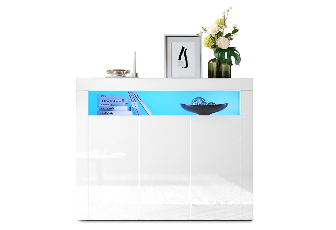 SONNI Kommode Sideboard Weiß Hochglanz mit LED Beleuchtung - Bild 2