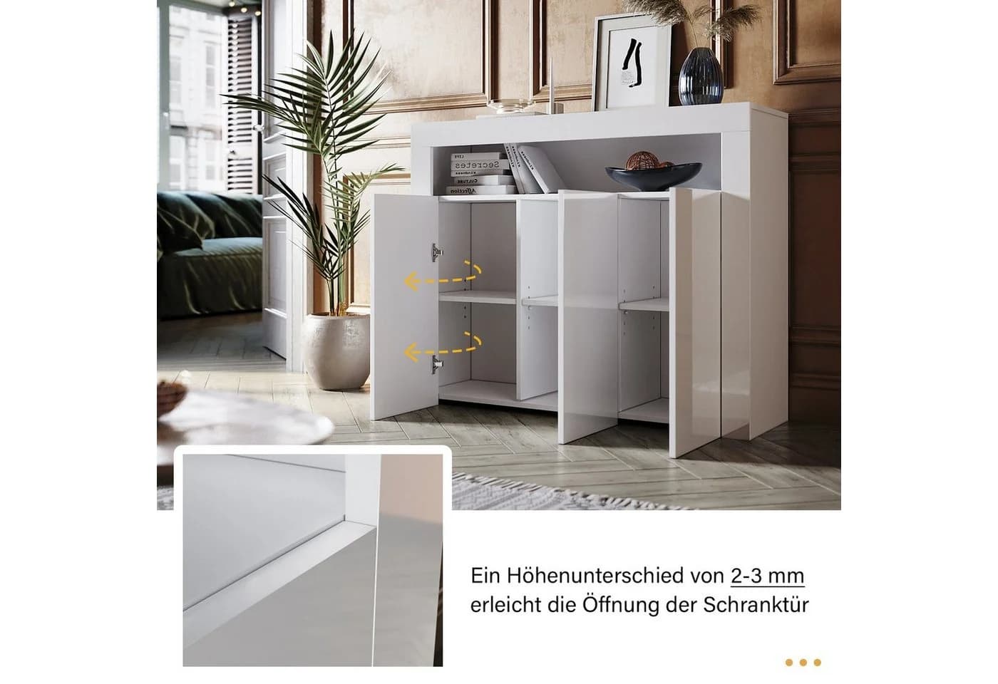 SONNI Kommode Sideboard Weiß Hochglanz mit LED Beleuchtung - Bild 5