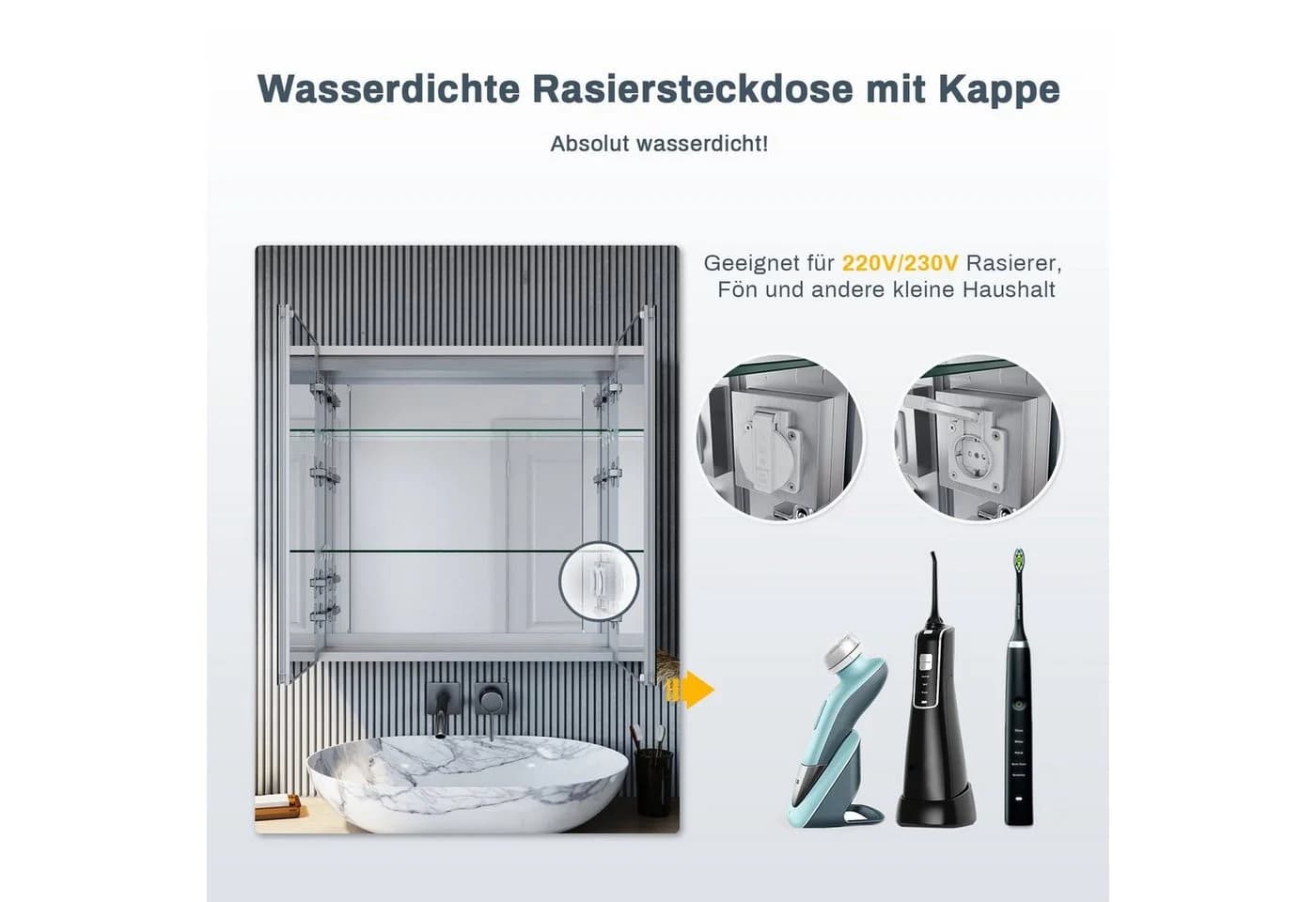SONNI Spiegelschrank Bad mit LED-Beleuchtung und Steckdose - Bild 4