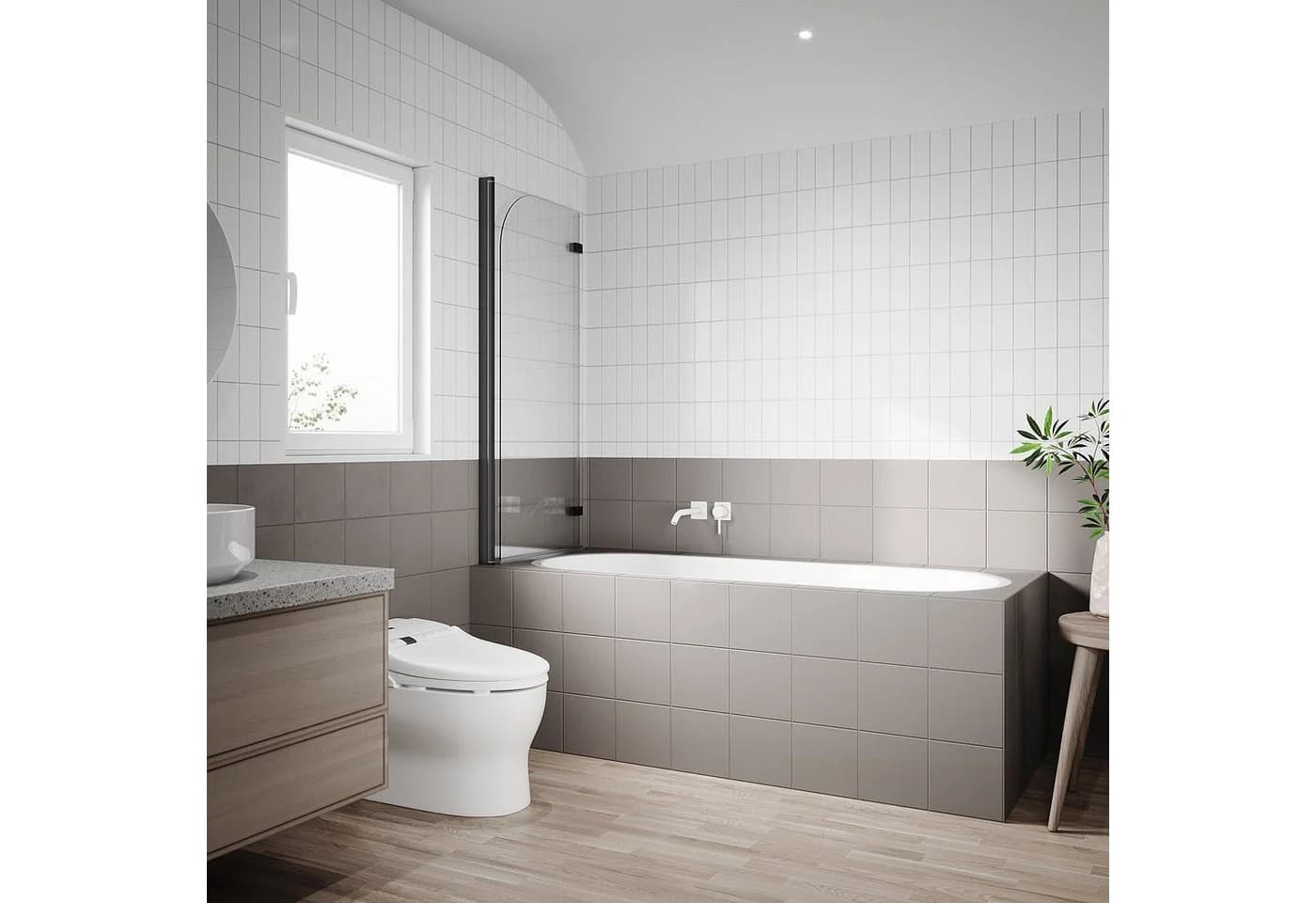 SONNI Badewannenfaltwand 2-teilig Faltbar Schwarz 120cm Nano