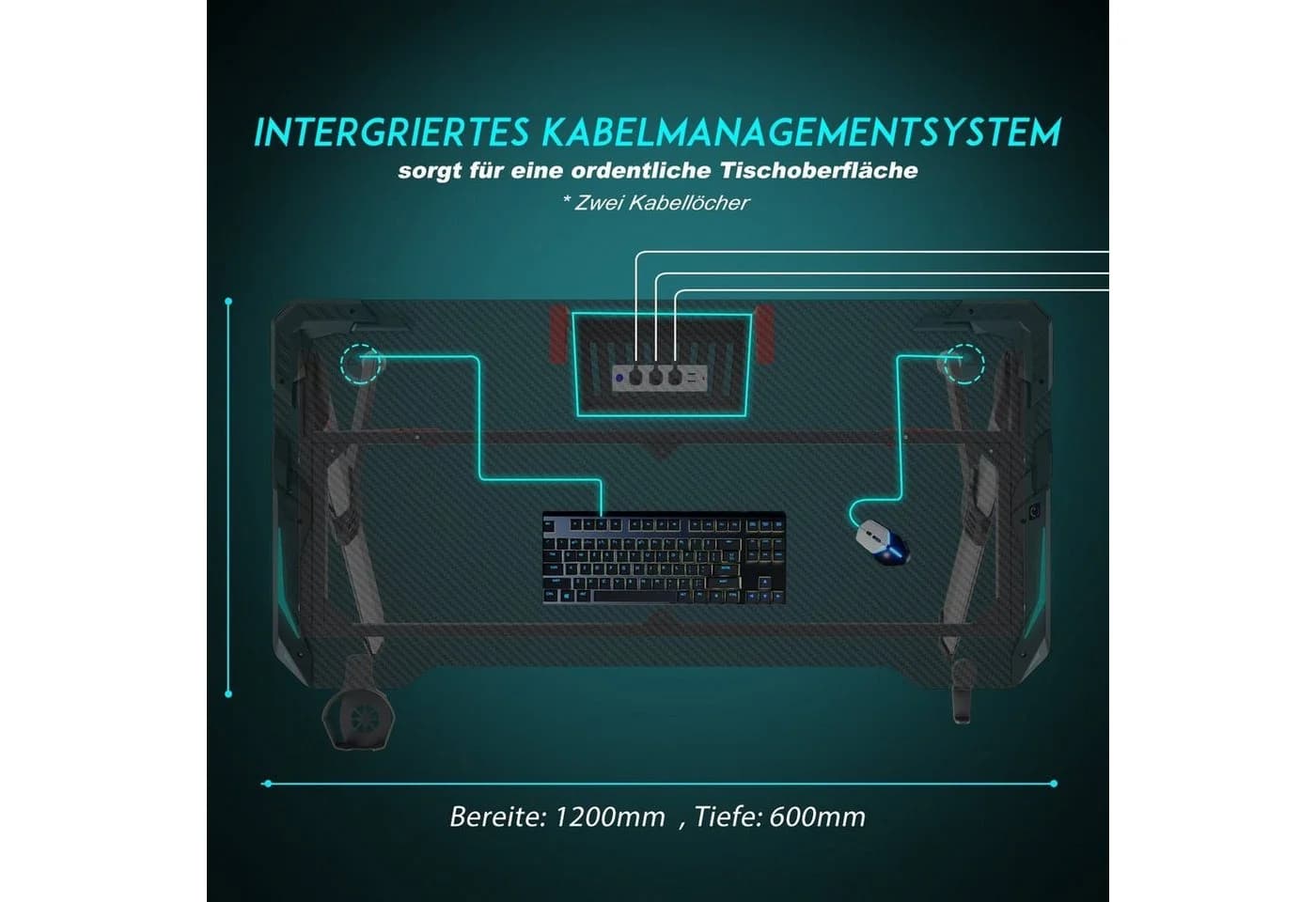 SONNI Gamingtisch Computertisch Schreibtisch mit RGB LED Beleuchtung, Breite 140cm, mit Becherhalter und Kopfhörerhaken, energiesparend - Bild 4