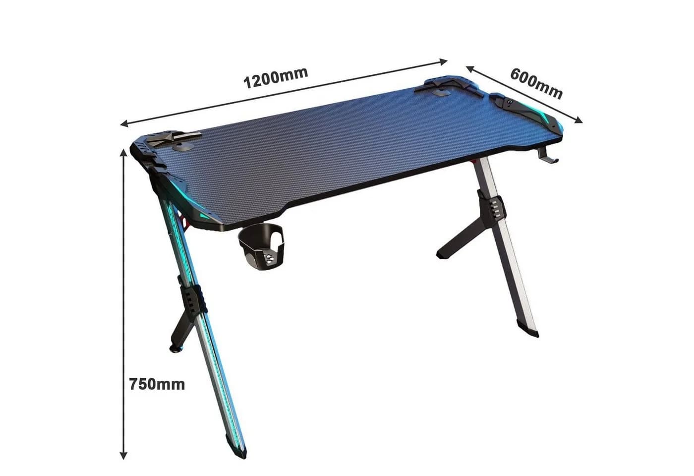 SONNI Gamingtisch Computertisch Schreibtisch mit RGB LED Beleuchtung, Breite 140cm, mit Becherhalter und Kopfhörerhaken, energiesparend - Bild 5