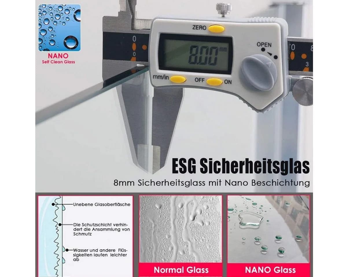 SONNI Walk-in-Dusche mit 30 cm schwenkbarer Seitenwand, 8 mm Nano-Glas - Bild 5
