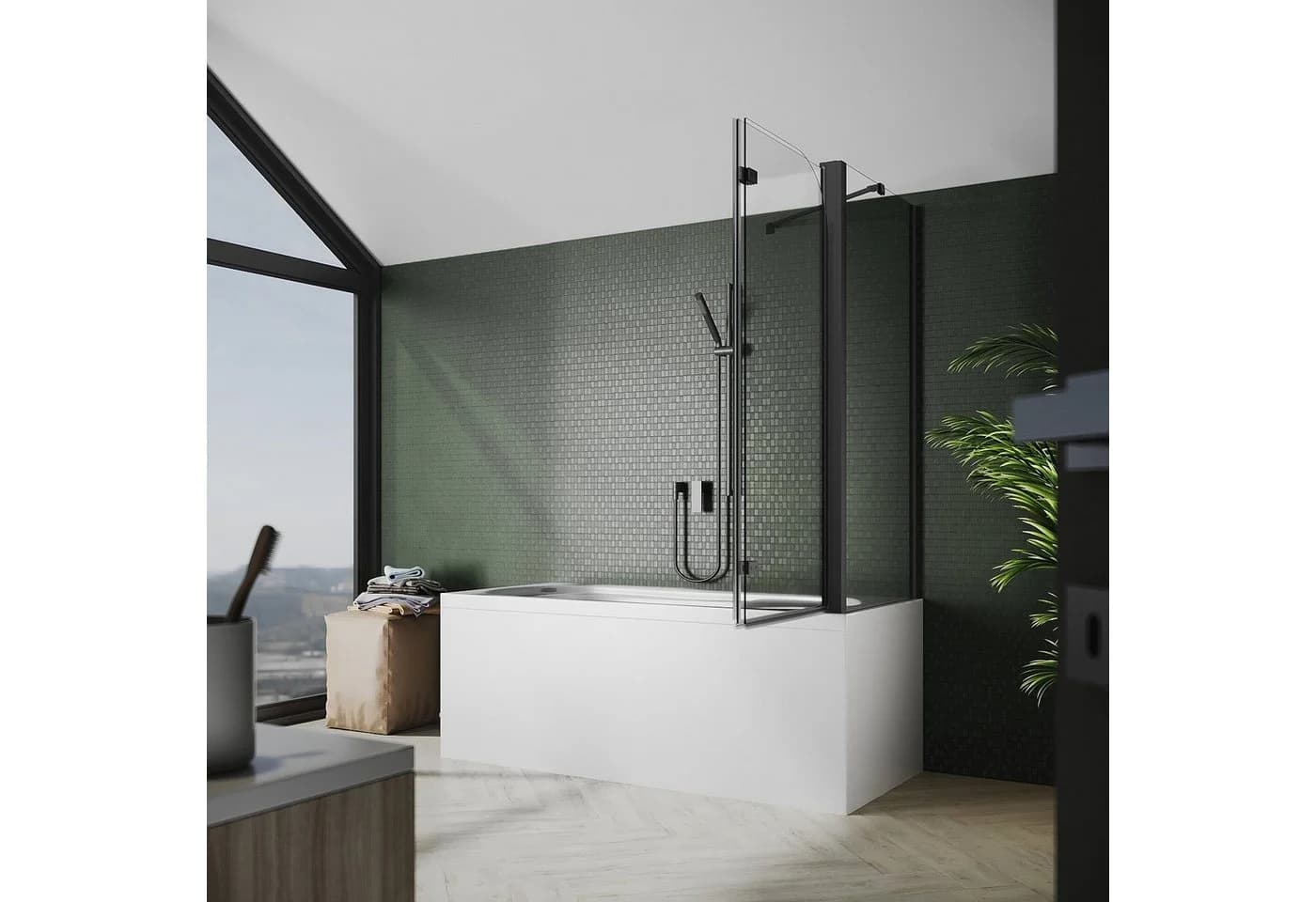 SONNI Badewannenaufsatz NANO Glas 120x140cm Schwarz