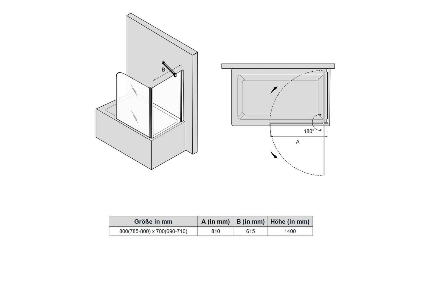 SONNI Badewannenaufsatz NANO Glas 80x140cm Einscheibensicherheitsglas - Bild 3