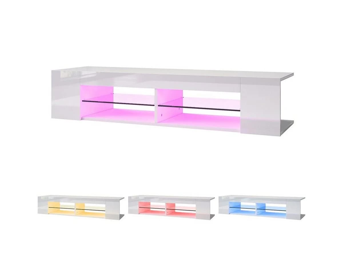 SONNI TV-Schrank Weiß Hochglanz mit LED-Beleuchtung 12 Farben - Bild 3