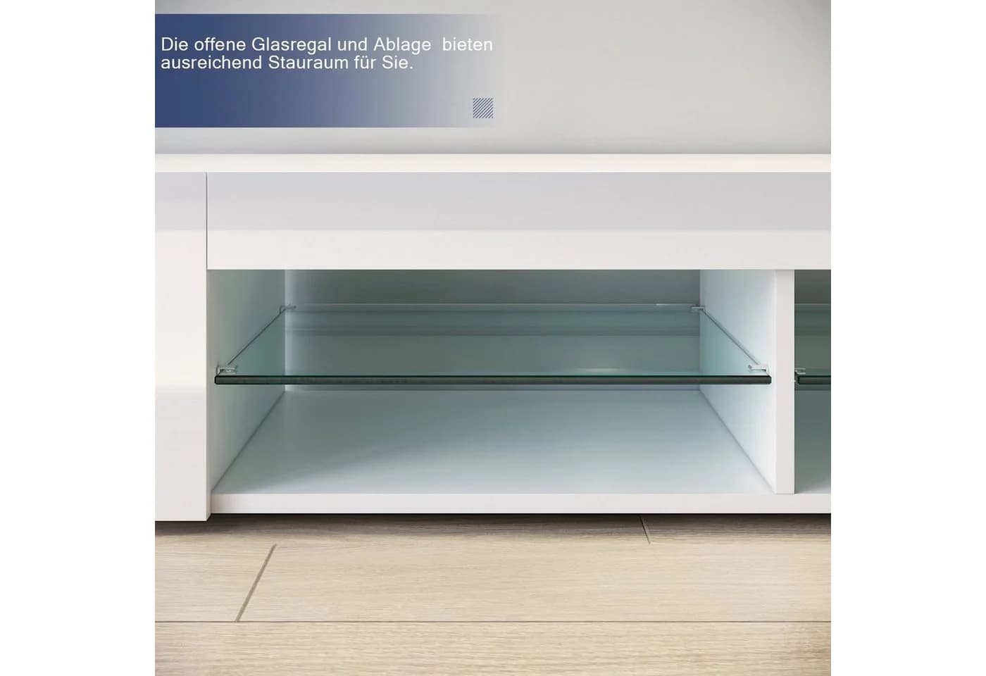 SONNI TV-Schrank Weiß Hochglanz mit LED-Beleuchtung 12 Farben - Bild 4