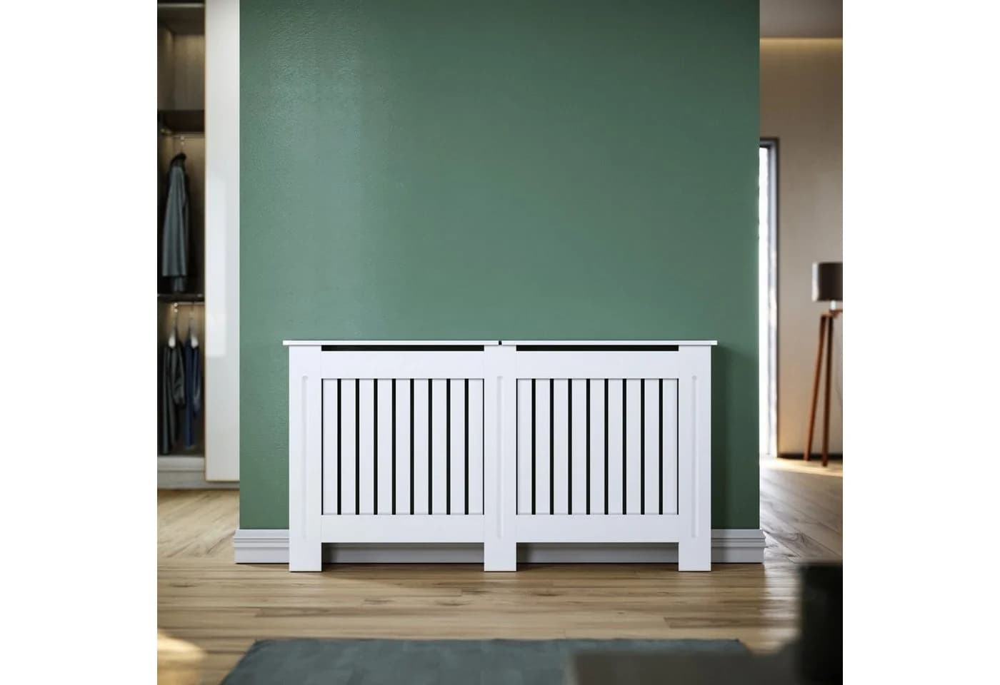 SONNI Heizkörperverkleidung Weiß Vertikale Gitter 152/172 cm