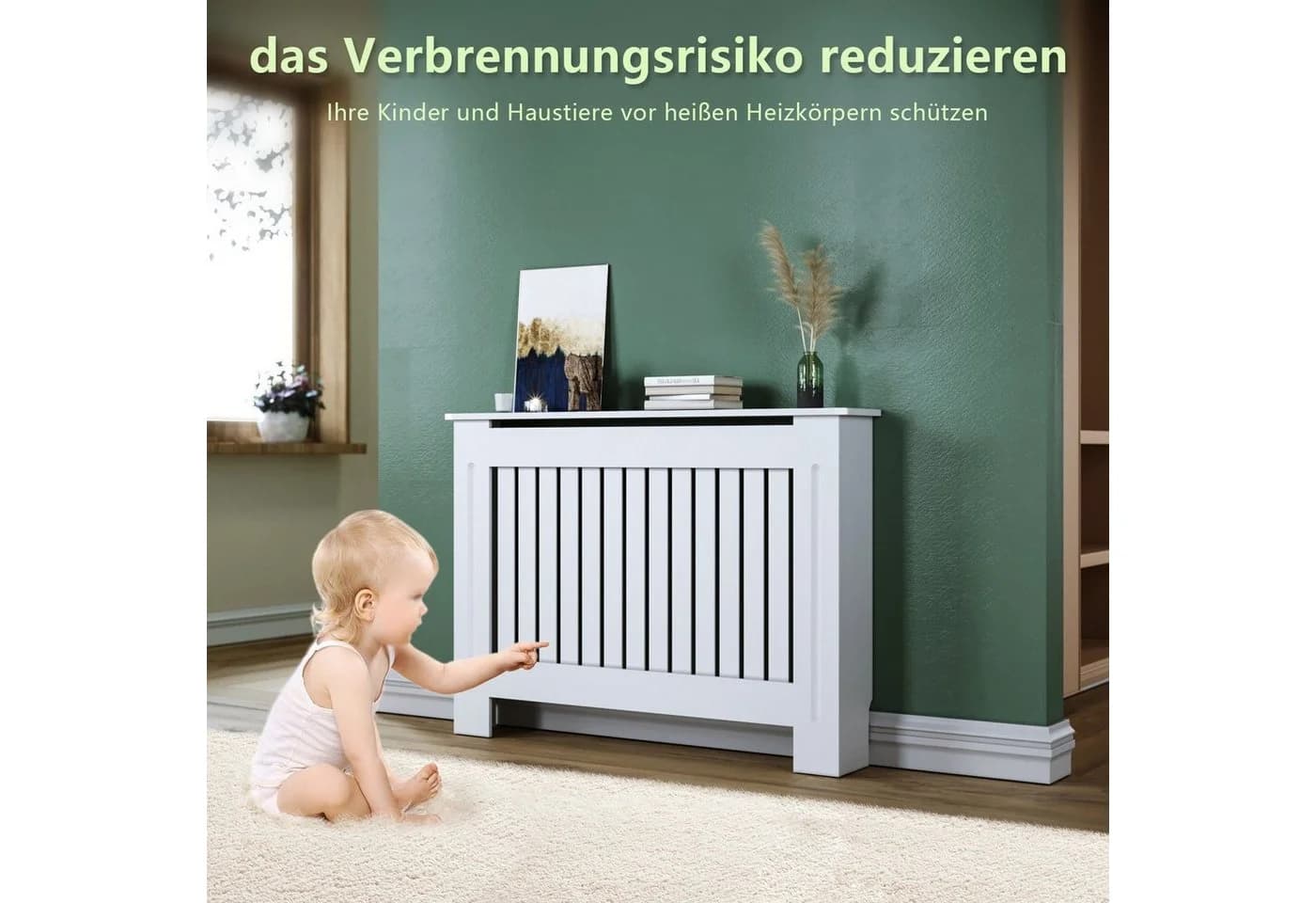 SONNI Heizkörperverkleidung Weiß Vertikale Gitter 152/172 cm - Bild 3