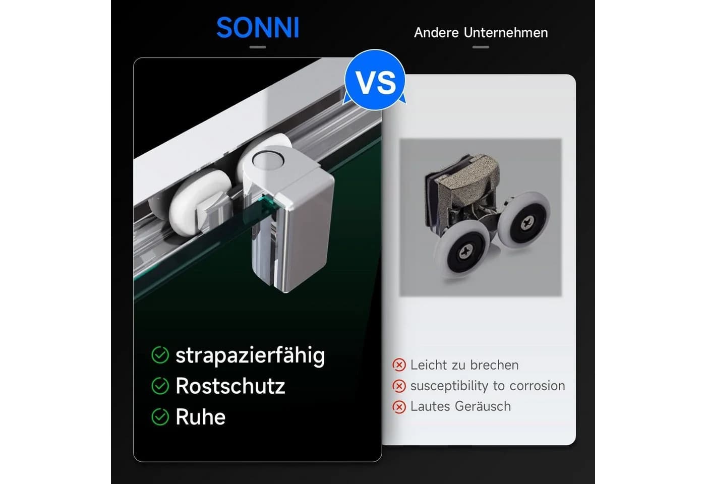 SONNI Eckdusche mit Doppel-Schiebetüren und ESG-Glas - Bild 4