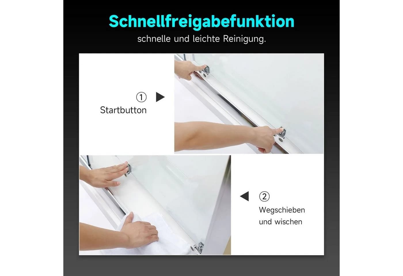 SONNI Eckdusche mit Doppel-Schiebetüren und ESG-Glas - Bild 5