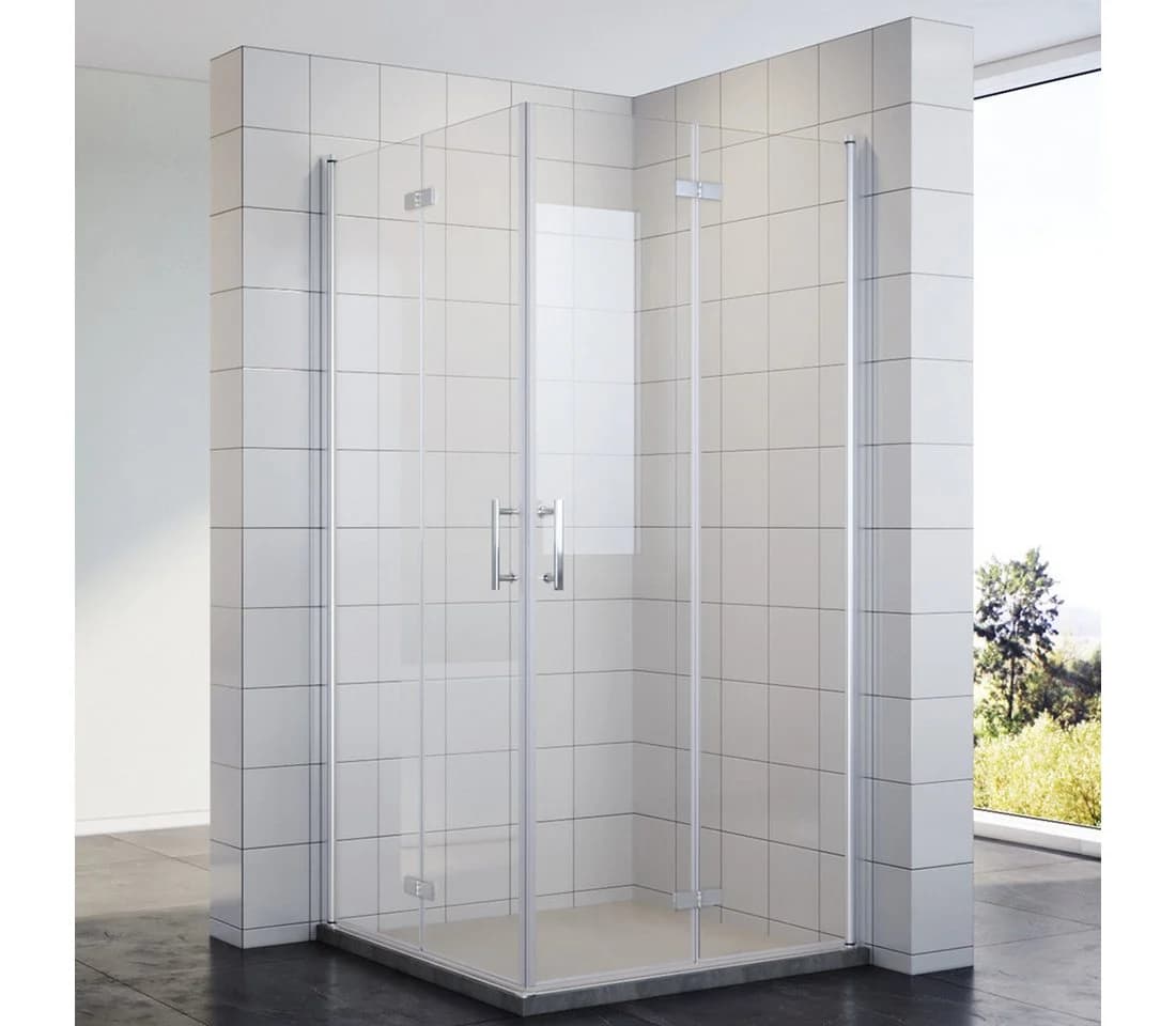 SONNI Eckdusche Duschkabine 80x80 cm Nano Glas Drehfalttür 180° 195 cm