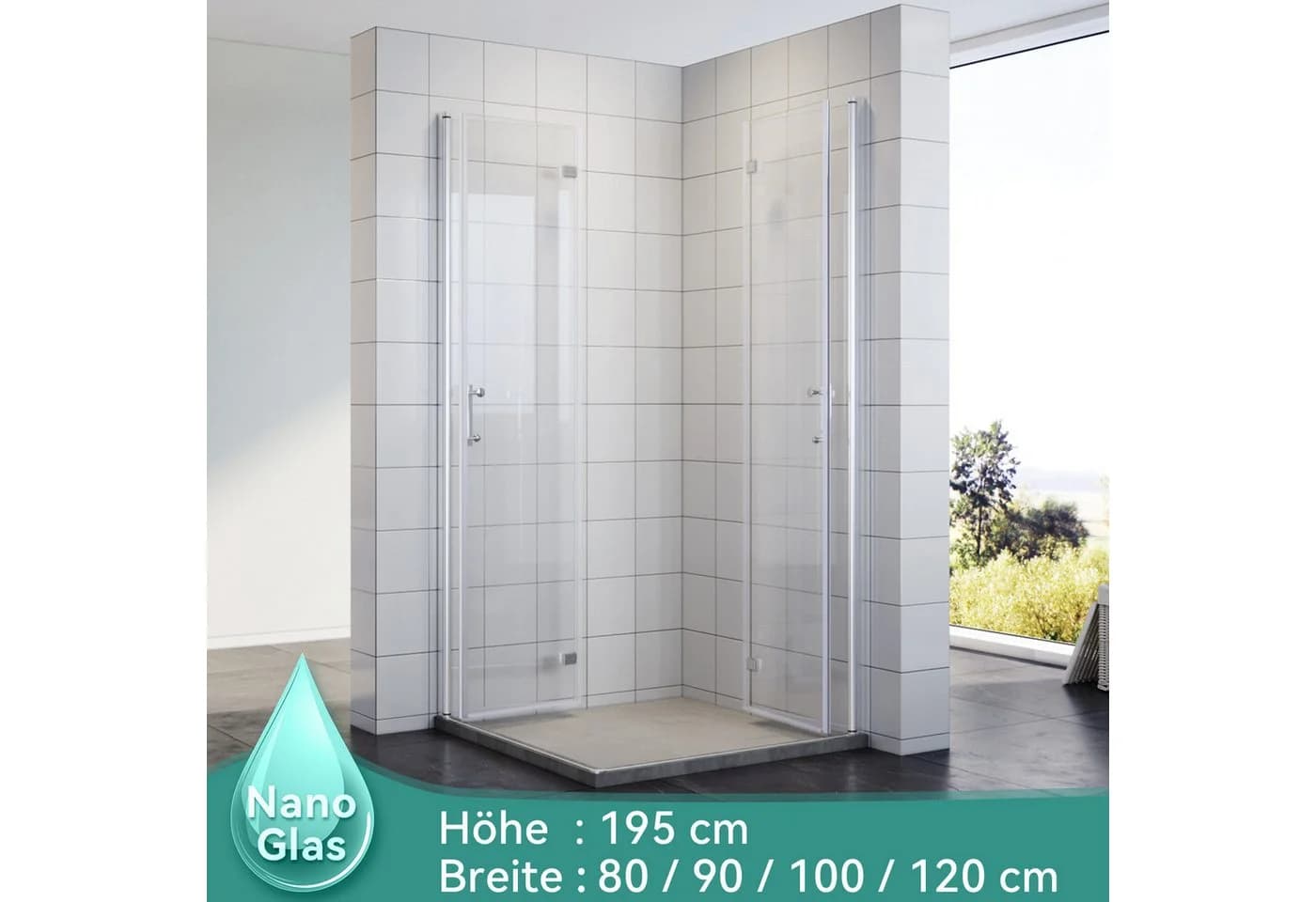 SONNI Eckdusche Duschkabine 80x80 cm Nano Glas Drehfalttür 180° 195 cm - Bild 2