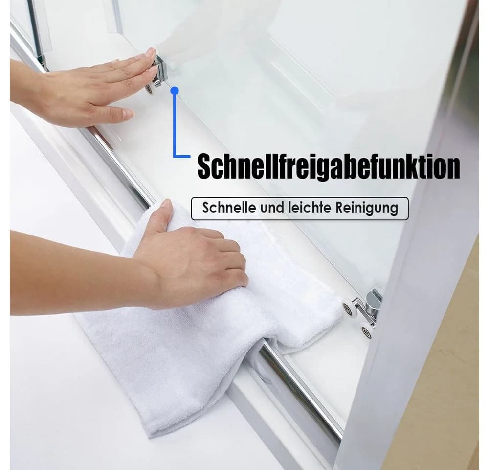 SONNI Eckdusche mit Einzelschiebetür ESG Glas Edelstahl - Bild 3