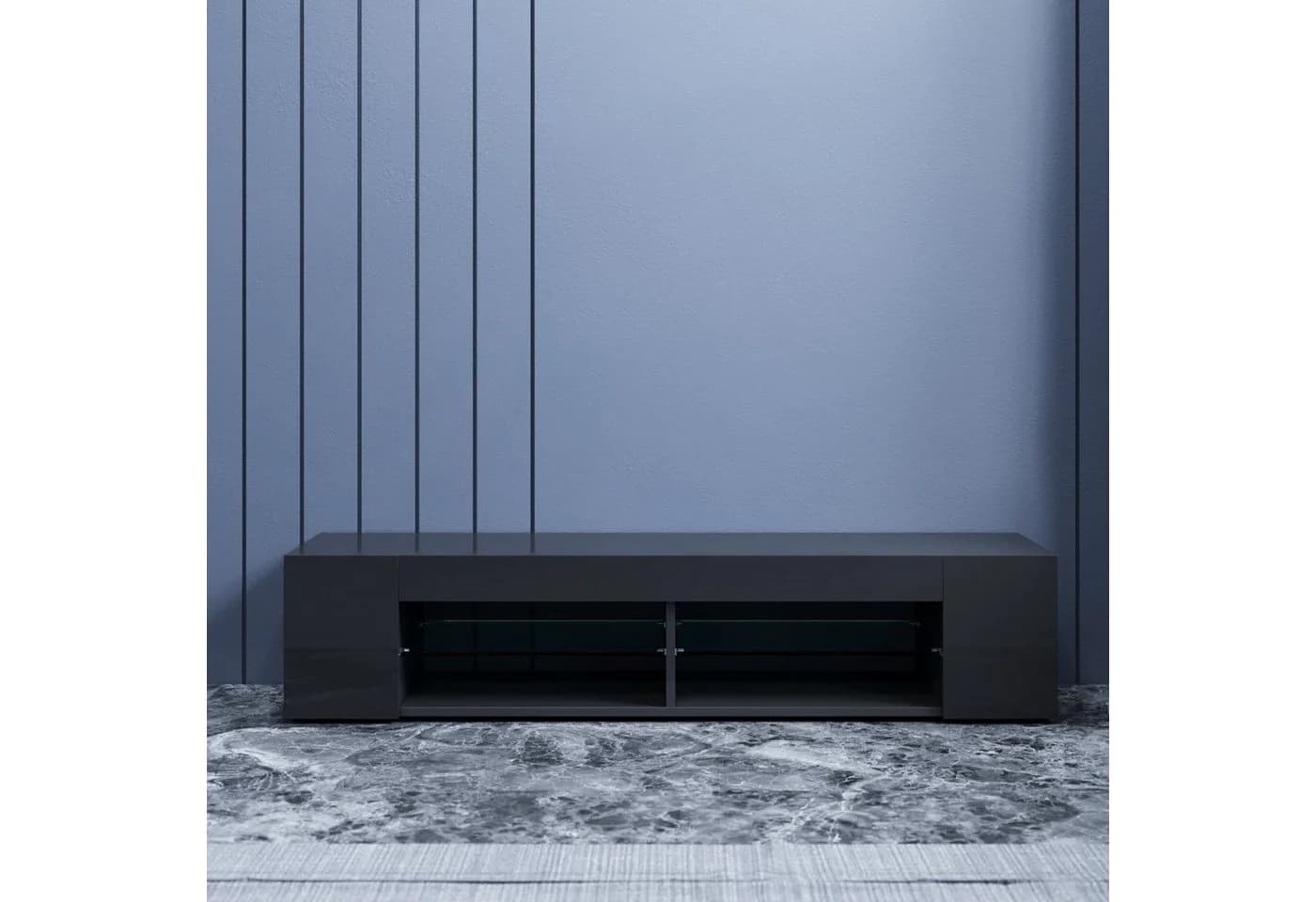 SONNI Lowboard 135cm TV-Unterschrank Schwarz Hochglanz mit LED-Beleuchtung - Bild 3