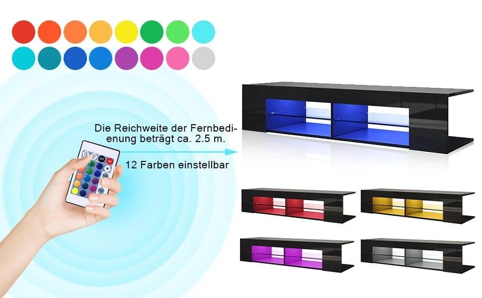 SONNI Lowboard 135cm TV-Unterschrank Schwarz Hochglanz mit LED-Beleuchtung - Bild 4