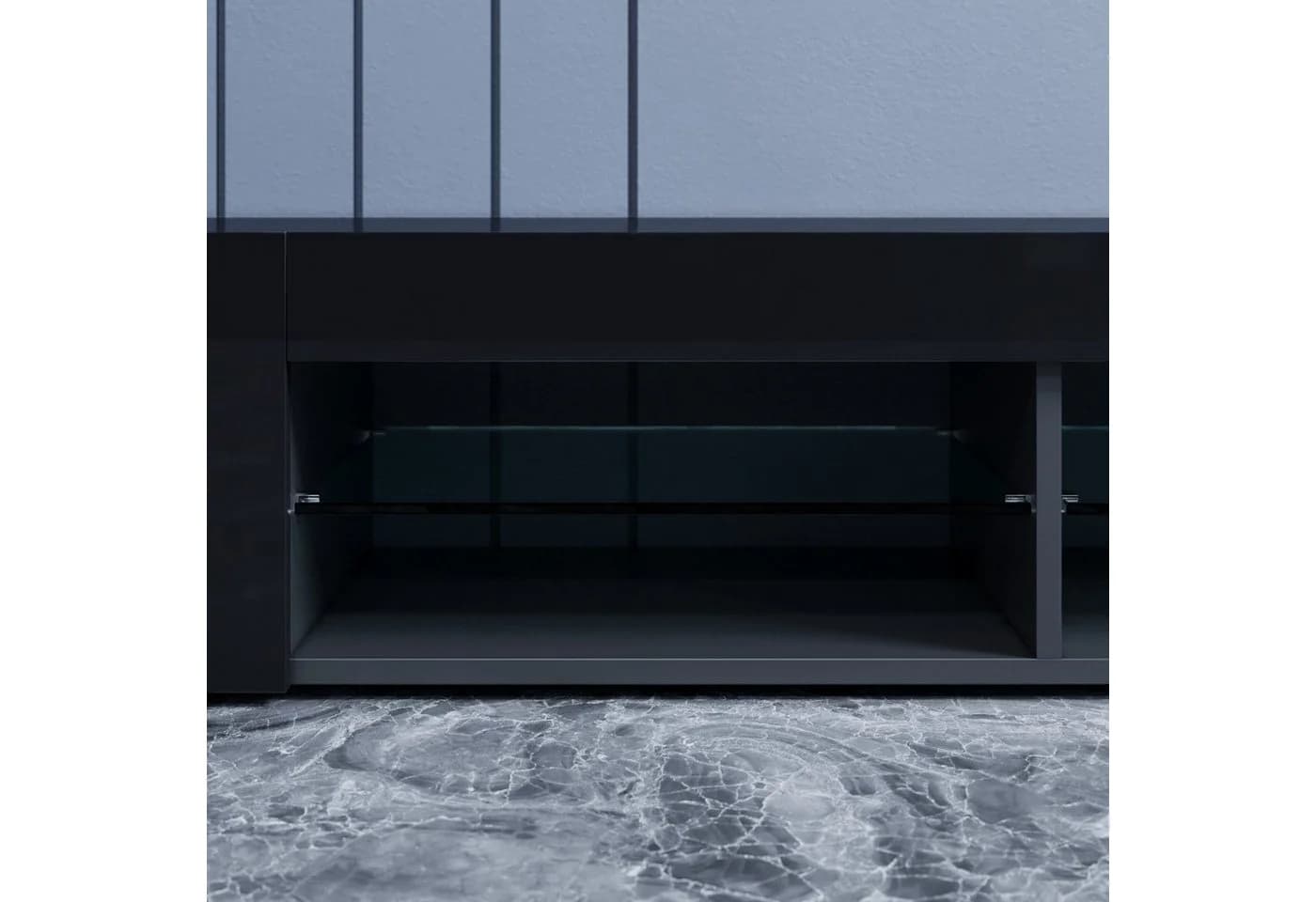 SONNI Lowboard 135cm TV-Unterschrank Schwarz Hochglanz mit LED-Beleuchtung - Bild 5