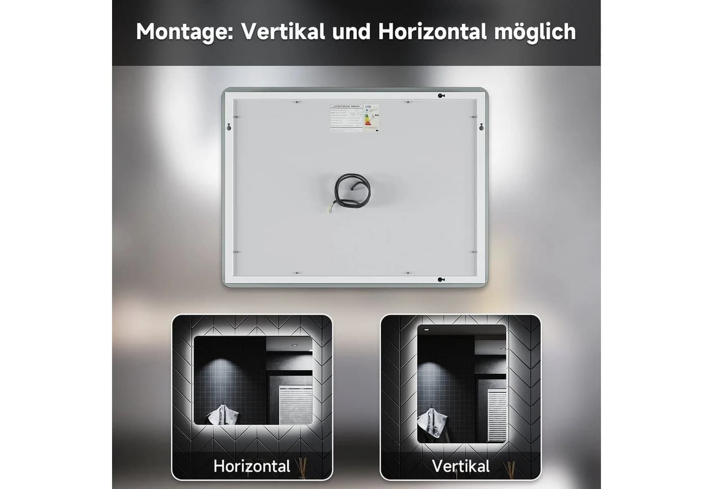 SONNI Badspiegel 80x60 cm LED Antibeschlag Wandspiegel IP44