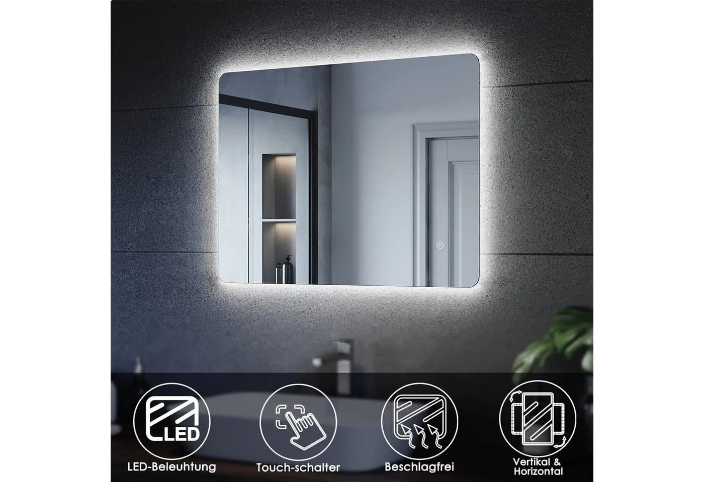SONNI Badspiegel 80x60 cm LED Antibeschlag Wandspiegel IP44 - Bild 2