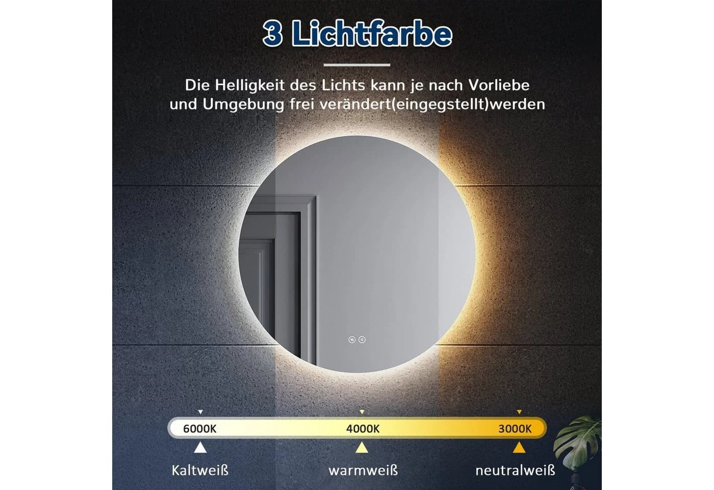 SONNI Badspiegel Rund Badezimmerspiegel mit Beleuchtung Ø 80 cm LED Touchschalter
