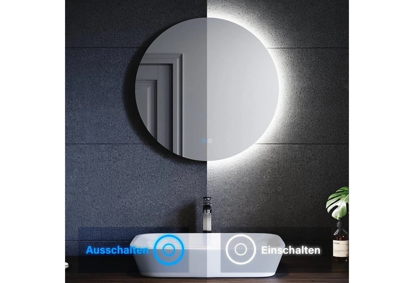 SONNI Badspiegel Rund Badezimmerspiegel mit Beleuchtung Ø 80 cm LED Touchschalter - Bild 3