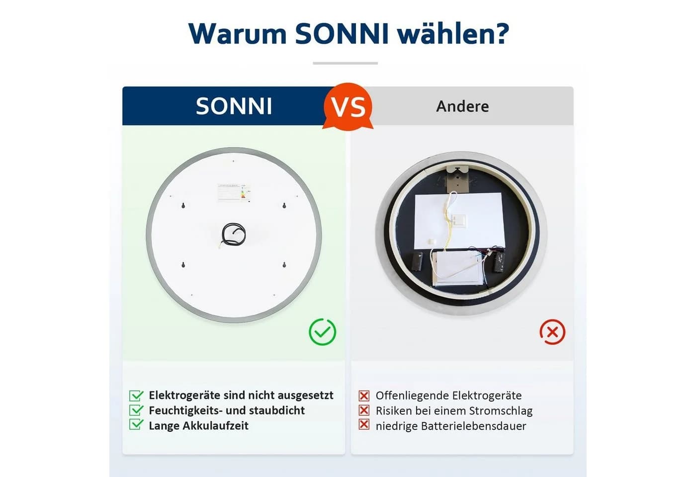 SONNI Badspiegel Rund Badezimmerspiegel mit Beleuchtung Ø 80 cm LED Touchschalter - Bild 4