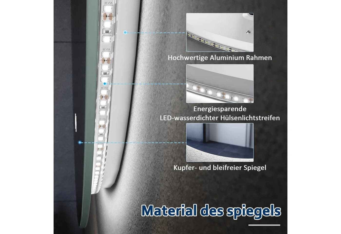 SONNI Badspiegel Rund Badezimmerspiegel mit Beleuchtung Ø 80 cm LED Touchschalter - Bild 5