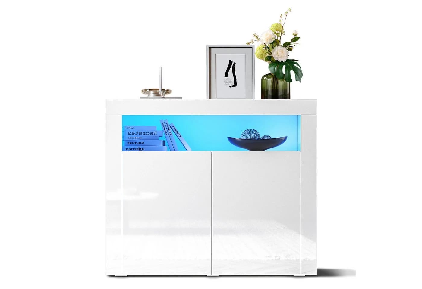 SONNI Kommode Sideboard Weiß Hochglanz mit LED Beleuchtung - Bild 2