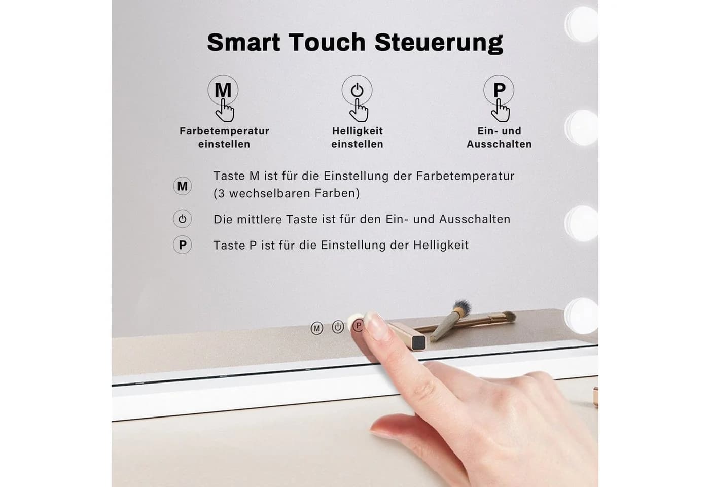 SONNI Schminkspiegel mit LED-Beleuchtung und 10x Lupe