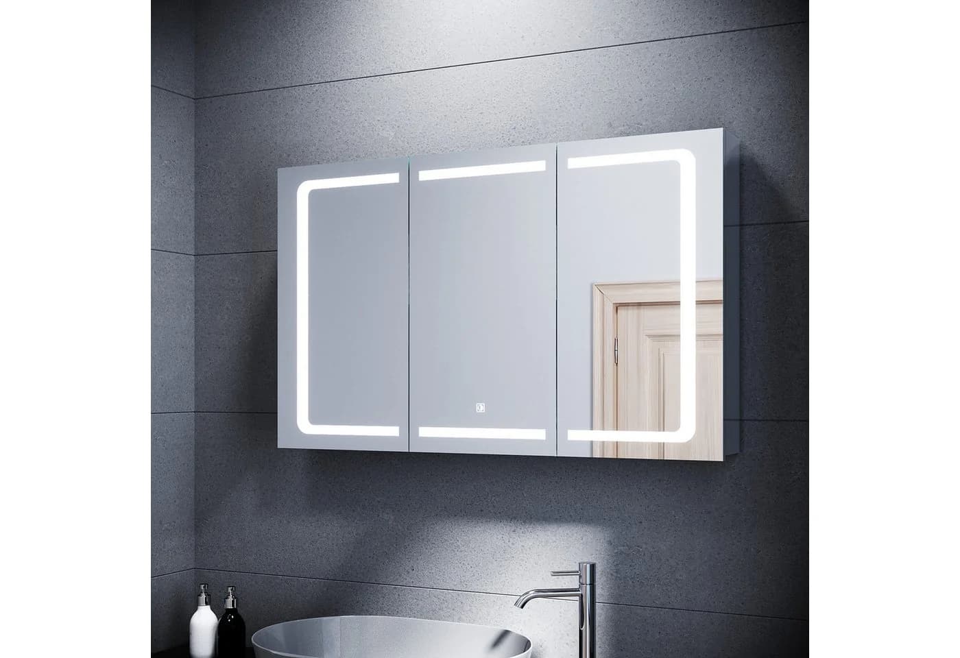 SONNI Spiegelschrank Badezimmerspiegelschrank Edelstahl LED-Licht 105x65 cm Touch Steckdose 3-türig Anti-Fog - Bild 2