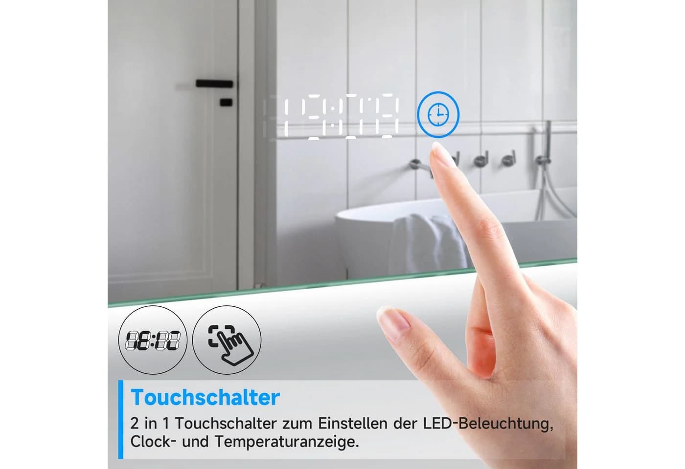SONNI Badspiegel 120x60 cm LED Uhr Temperaturanzeige Kaltweiß - Bild 5