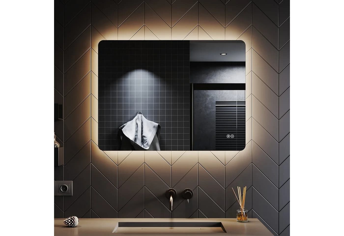 SONNI Badspiegel 80x60 cm LED-Lichtspiegel mit Anti-Beschlag-Funktion - Bild 2