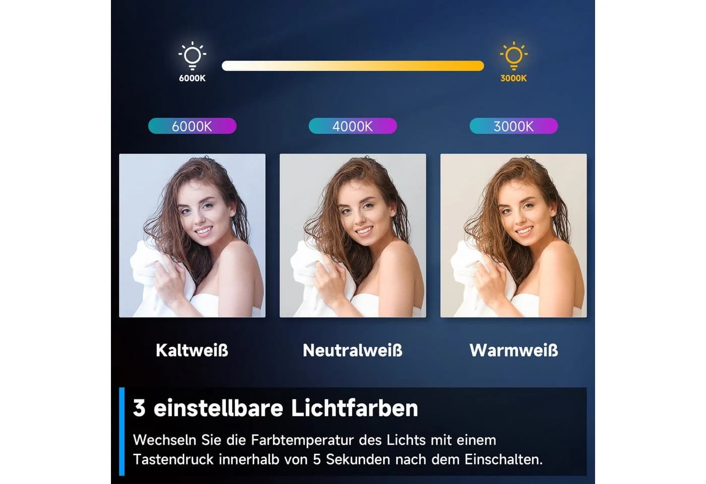 SONNI Badspiegel 80x60 cm LED-Lichtspiegel mit Anti-Beschlag-Funktion - Bild 5