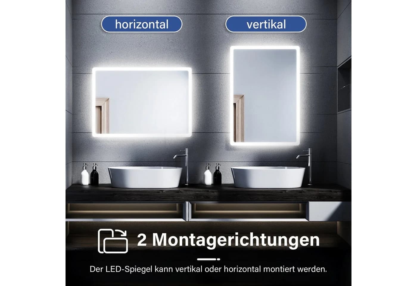 SONNI Badspiegel mit Beleuchtung 80x60 cm Wandschalter