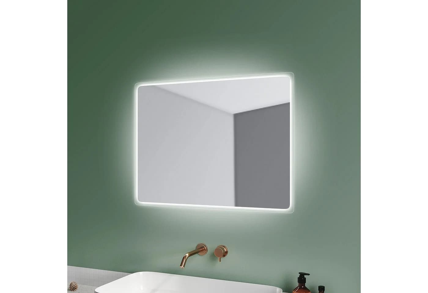 SONNI Badspiegel mit Beleuchtung 80x60 cm Wandschalter - Bild 2