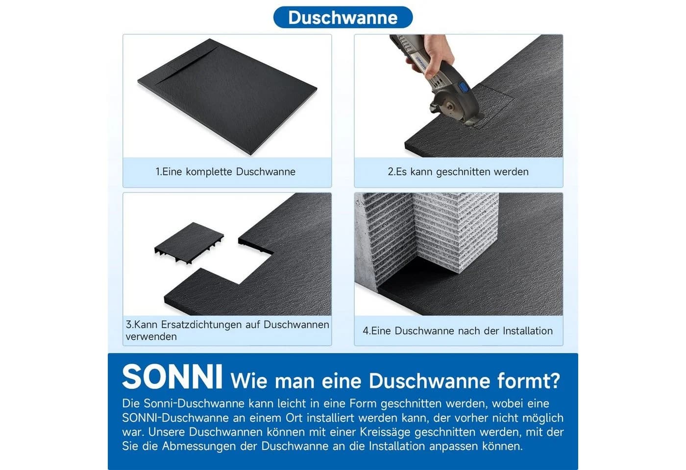 SONNI Duschwanne Schieferoptik Weiß/Schwarz SMC - Bild 4