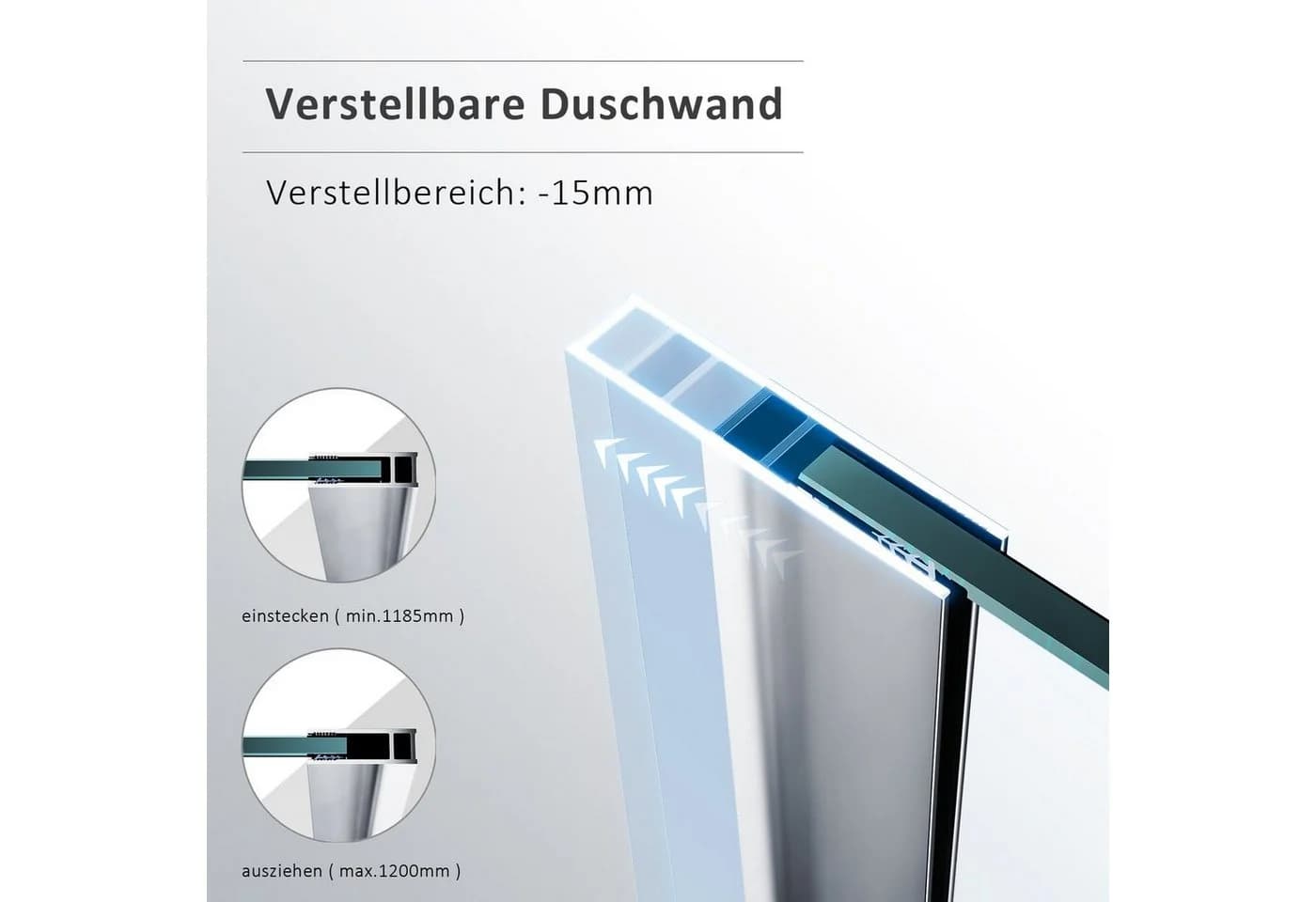 SONNI Walk-in-Dusche 70-120cm Nano-Glas 8mm Einscheibensicherheitsglas 200cm - Bild 5