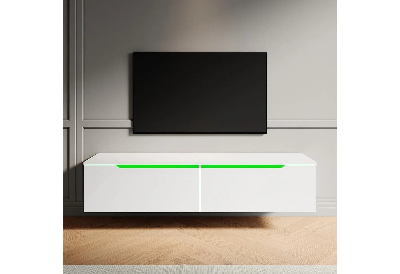 SONNI Lowboard TV Lowboard Hängend Hochglanz Weiß 140x35x30cm mit LED-Beleuchtung