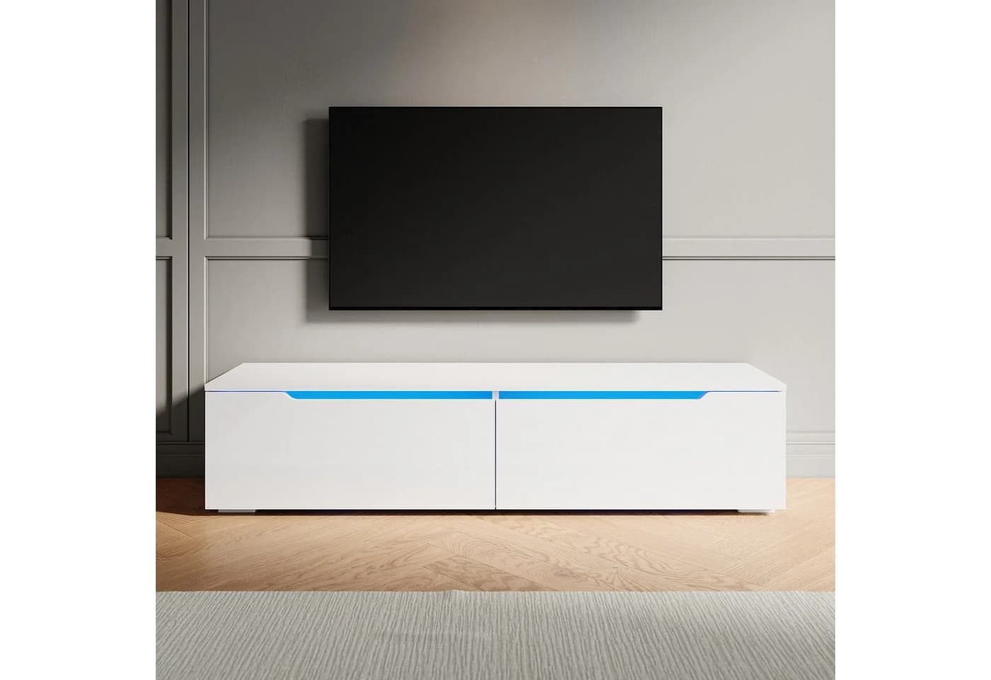 SONNI Lowboard TV Lowboard Hängend Hochglanz Weiß 140x35x30cm mit LED-Beleuchtung - Bild 2