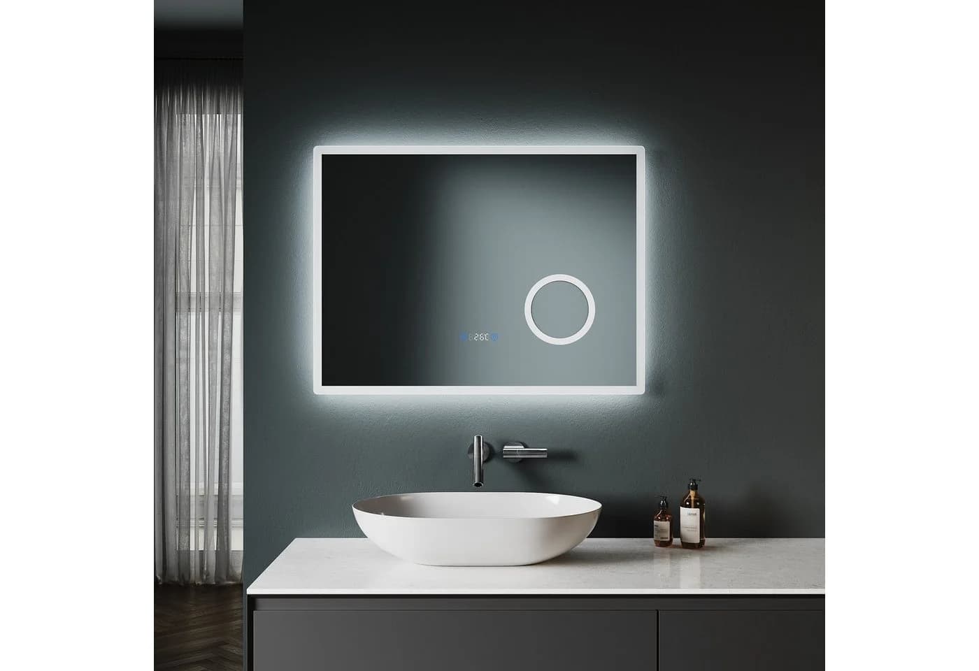 SONNI LED Badezimmerspiegel 100x60cm Silber
