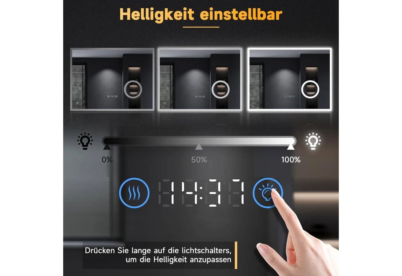 SONNI LED Badezimmerspiegel 100x60cm Silber - Bild 3