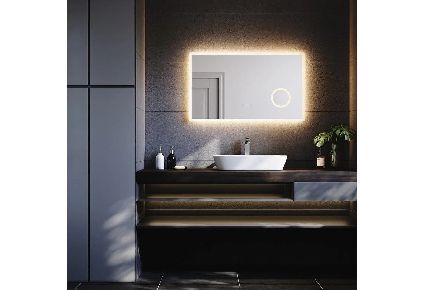 SONNI LED Badezimmerspiegel mit Touch-Schalter, 3-fach Vergrößerung, Silber