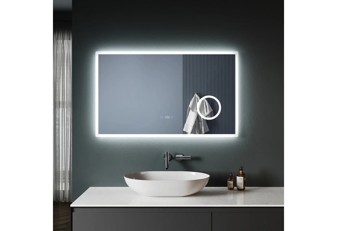 SONNI LED Badezimmerspiegel mit Touch-Schalter, 3-fach Vergrößerung, Silber - Bild 2