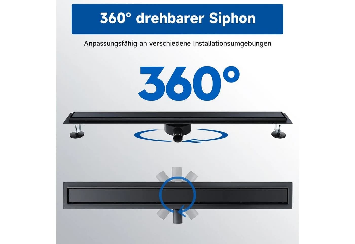 SONNI Duschrinne Edelstahl 50-110 cm 360° verstellbarer Bodenablauf