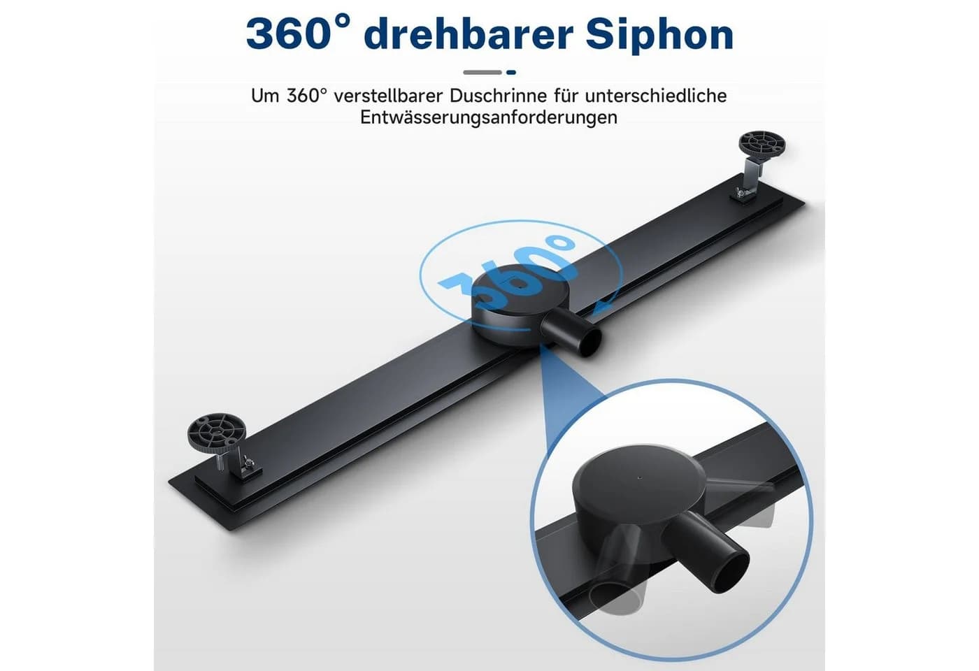 SONNI Duschrinne Edelstahl Bodenablauf Schwarz 50-110 cm 360° verstellbar - Bild 3