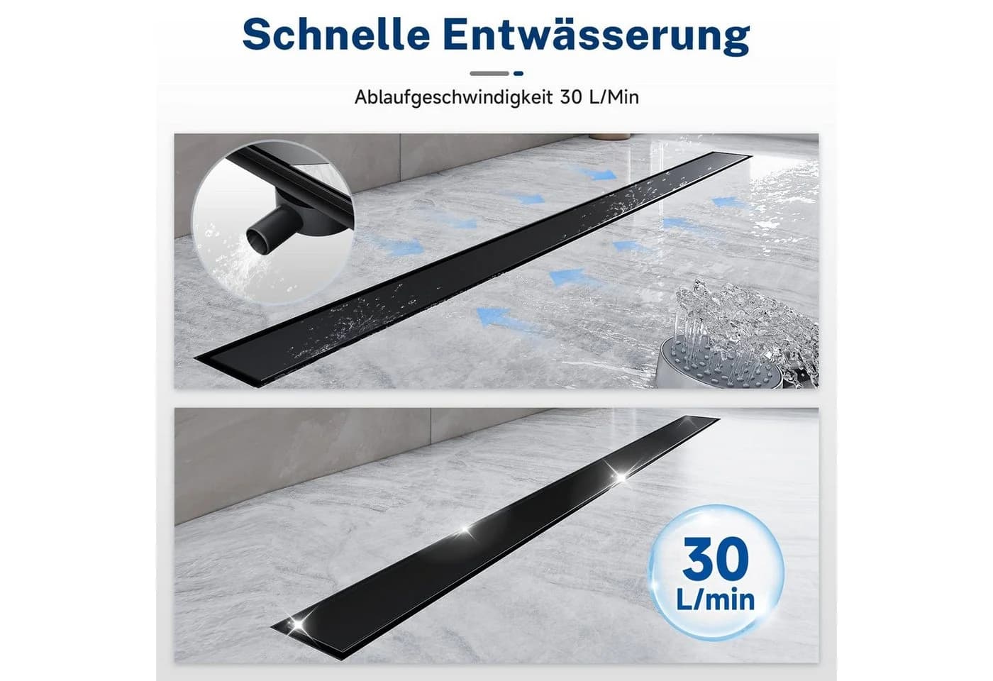 SONNI Duschrinne Edelstahl Bodenablauf Schwarz 50-110 cm 360° verstellbar - Bild 5