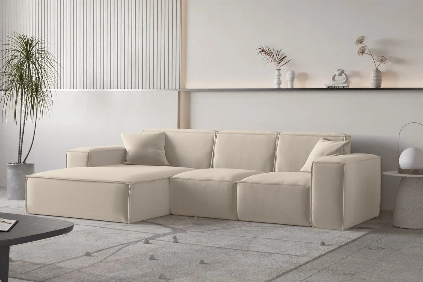Fun Möbel Ecksofa CELES PREMIUM Ottomane Rechts oder Links Beige Stoff - Bild 2