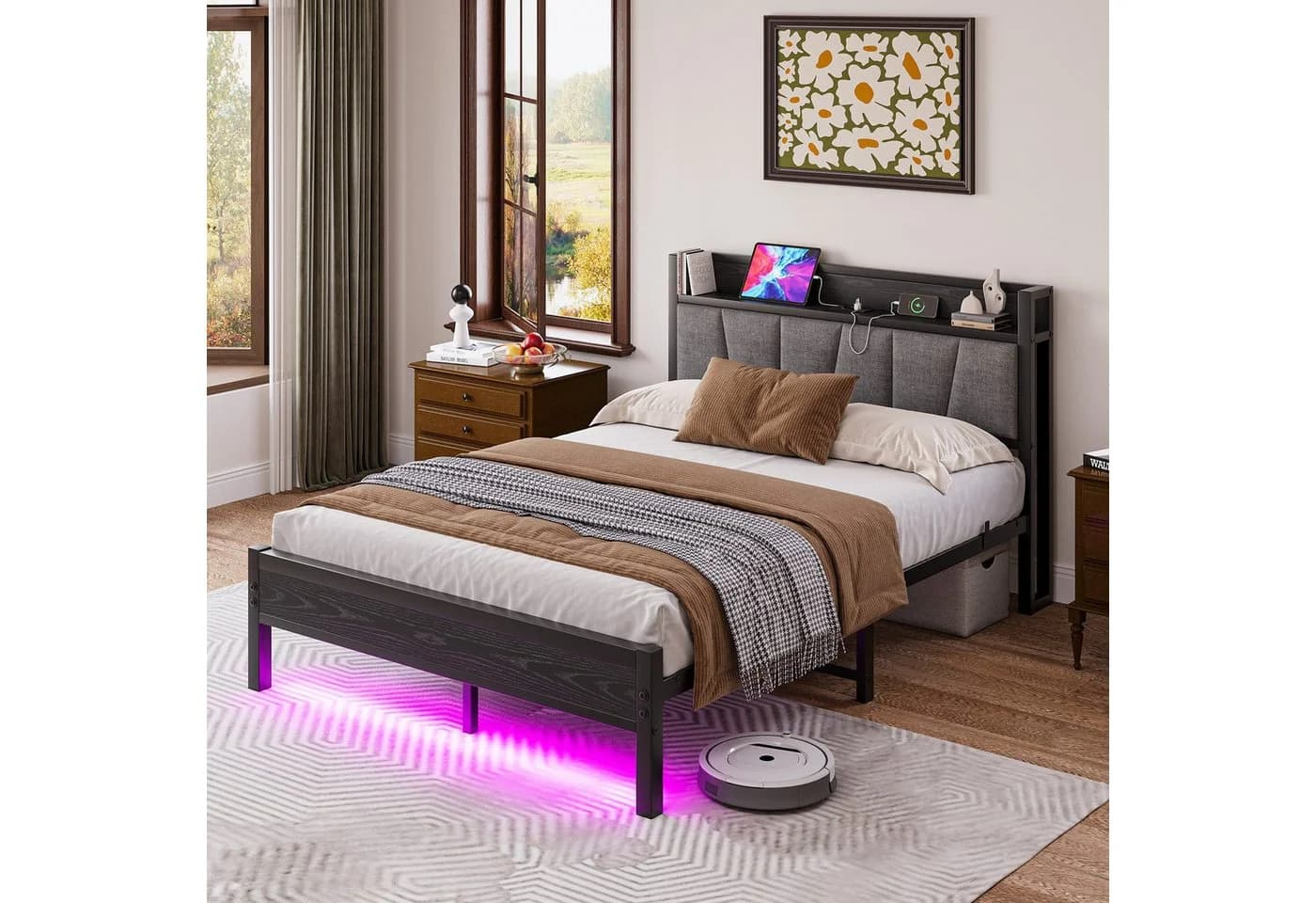 HOMERECOMMEND Metallbett mit USB-Anschlüssen und LED-Beleuchtung - Bild 2